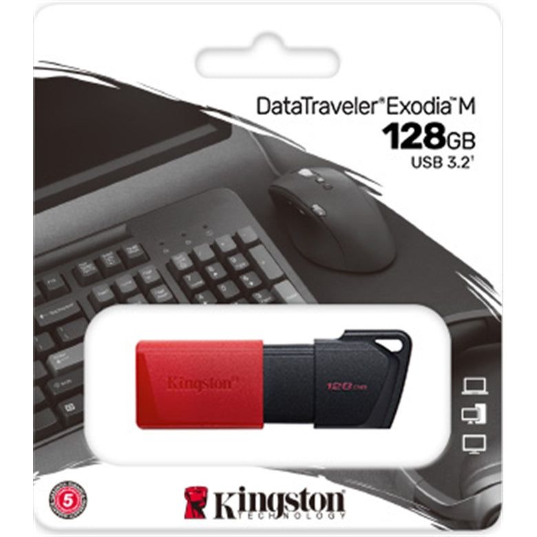 Memoria USB Kingston DataTraveler Exodia M – USB 3.2, 128GB, Rojo/Negra