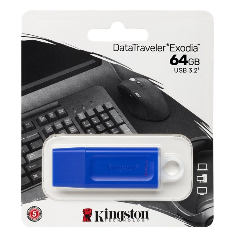 Memoria USB Kingston DataTraveler Exodia 64GB, USB 3.2 Gen 1, Tipo-A, Azul