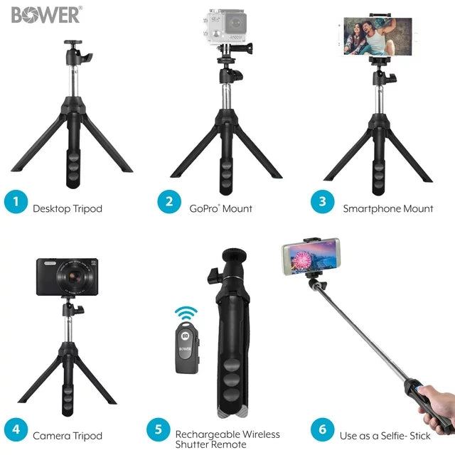 Multipod 6 en 1 trípode selfie stick para teléfonos inteligentes Bower