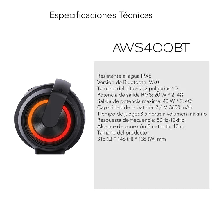 Bocina Inalámbrica Impermeable Aiwa AWS400BT con Bluetooth