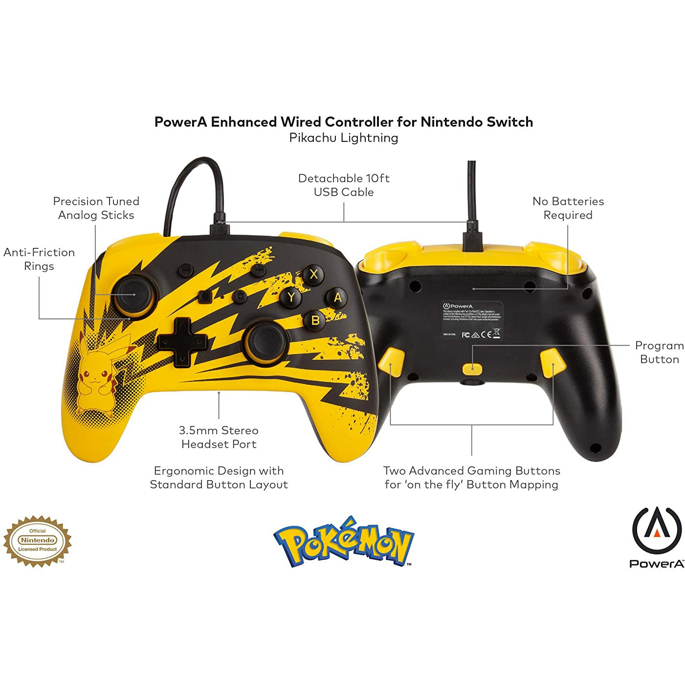 Control PowerA Enhanced (Edición Pikachu Lightning) con cable para Nintendo Switch - Gshop Pty