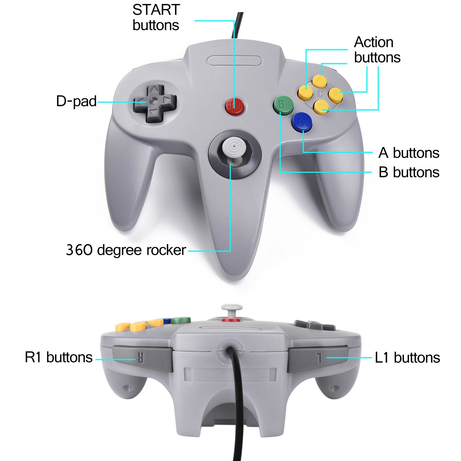 Control Tipo Nintendo 64 con cable