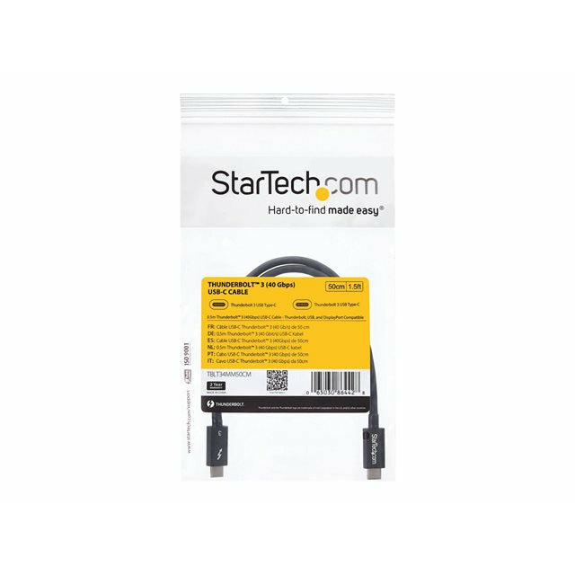 StarTech.com Cable de 0,5m Thunderbolt 3 USB-C (40Gbps) - Gshop Pty